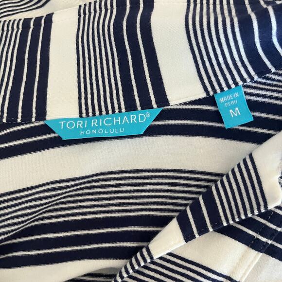 Tori Richard Honolulu Jaxon Navy White Striped Short Sleeve Knit Dress Medium - Picture 5 of 6